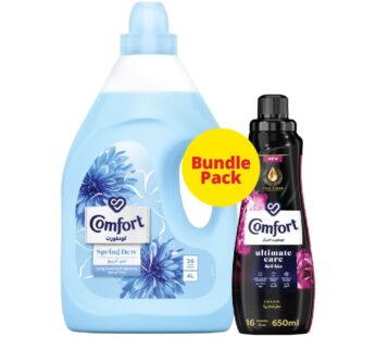 Comfort Spring Dew Blue Fabric Softener 4 Litres + Comfort Concentrate 650 ml