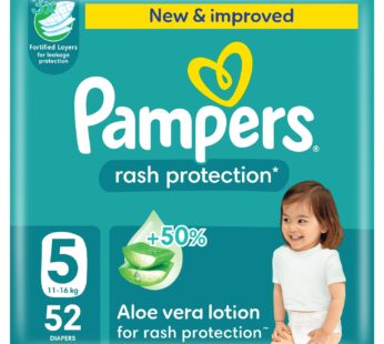 Pampers Rash Protection Taped Diapers, Size 5, 11-16kg, Mega Pack, 52 pcs