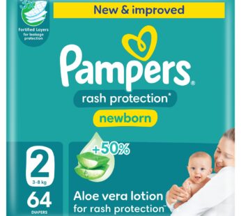 Pampers Rash Protection Taped Diapers, Size 2, 3-8kg, Jumbo Pack, 64 pcs