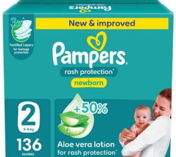 Pampers Rash Protection Taped Diapers, Size 2, 3-8kg, Jumbo Box, 136 pcs