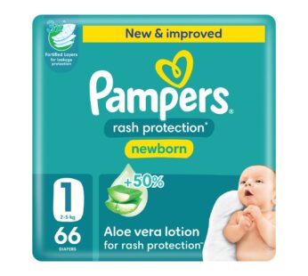 Pampers Rash Protection Taped Diapers, Size 1, 2-5kg, Jumbo Pack, 66 pcs