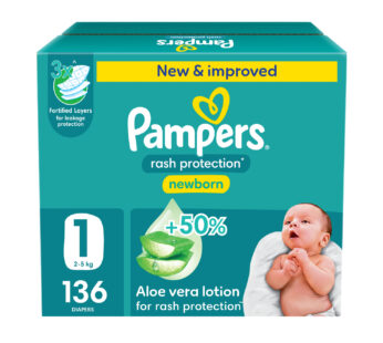 Pampers Rash Protection Taped Diapers, Size 1, 2-5kg, Jumbo Box, 136 pcs