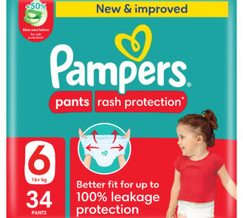 Pampers Rash Protection Pants Diapers, Size 6, 16+kg, Mega Pack, 34 pcs